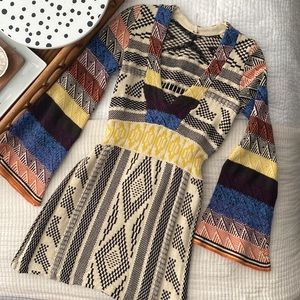 Free People PATCHWORK Bell Sleeve knit dress